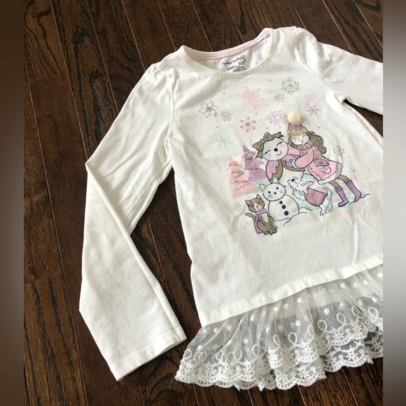 Cynthia Rowley Girls M (7/8) White Long-Sleeved Embellished Tee w/Lace Hem -EUC! - Picture 2 of 12